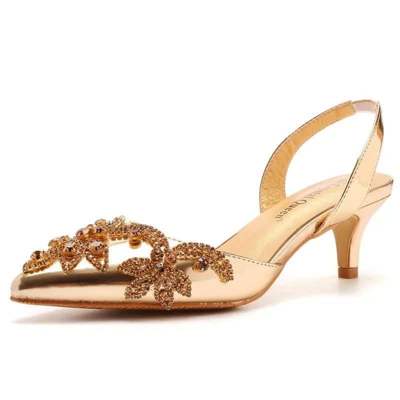 XIHAHA Woman High Heels Pointed Artificial Diamond Metal Buckle Party Women's Shoes Pu Leather Girls Banquet Dance Shoes Sandals