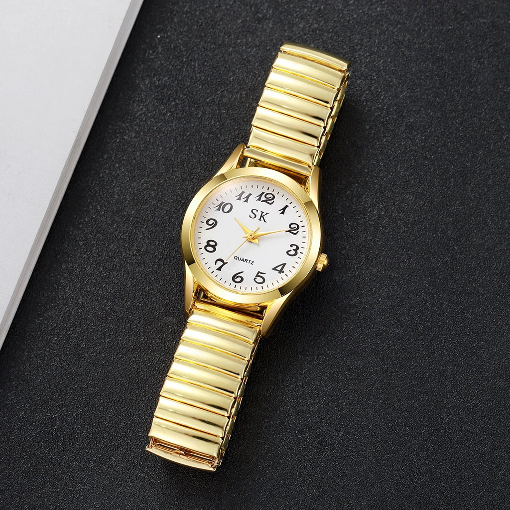 Middle aged and elderly watches, men's large digital dial, women's watch, steel strip spring, elastic band, elderly watch