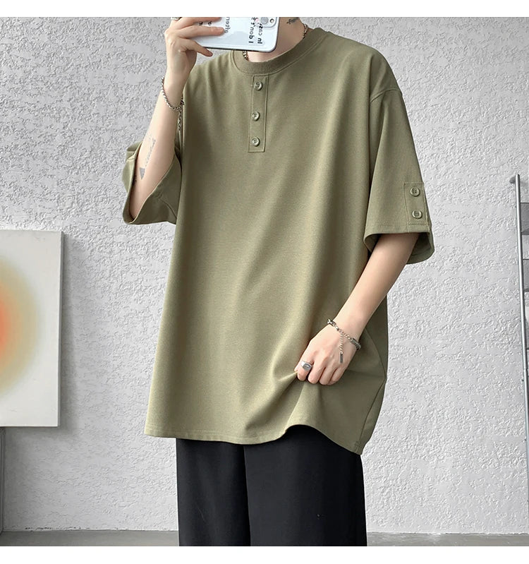 T shirt Men Summer Buttons Decor Hip Hop Streetwear Fashion T-Shirts Oversized Top Tees Mens Casual O-Neck Half Sleeve T Shirt