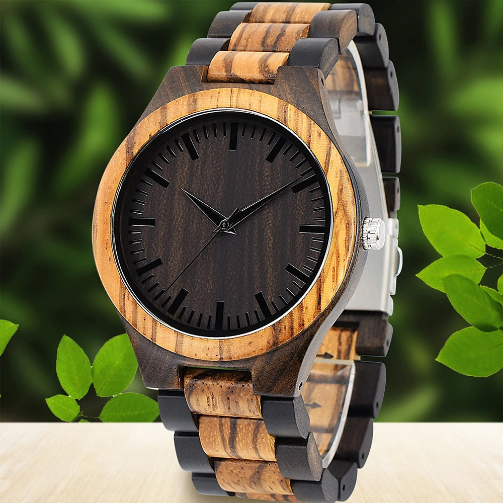 Wooden Watches for Men, Great Japanese Quartz Analog, Stylish Exotic Watch with Adjustable Stainless Steel Clasp, Buckle, Made f