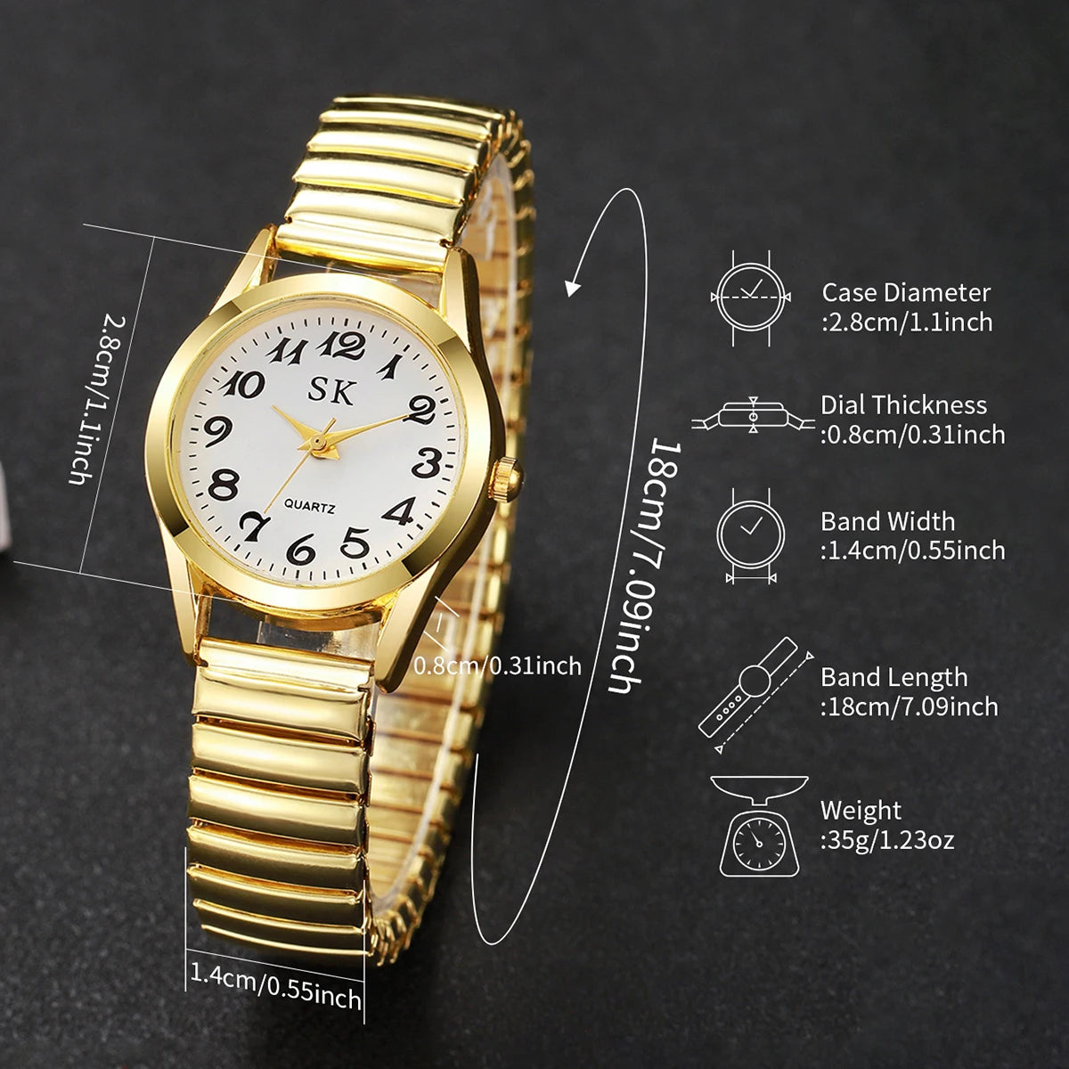 Middle aged and elderly watches, men's large digital dial, women's watch, steel strip spring, elastic band, elderly watch