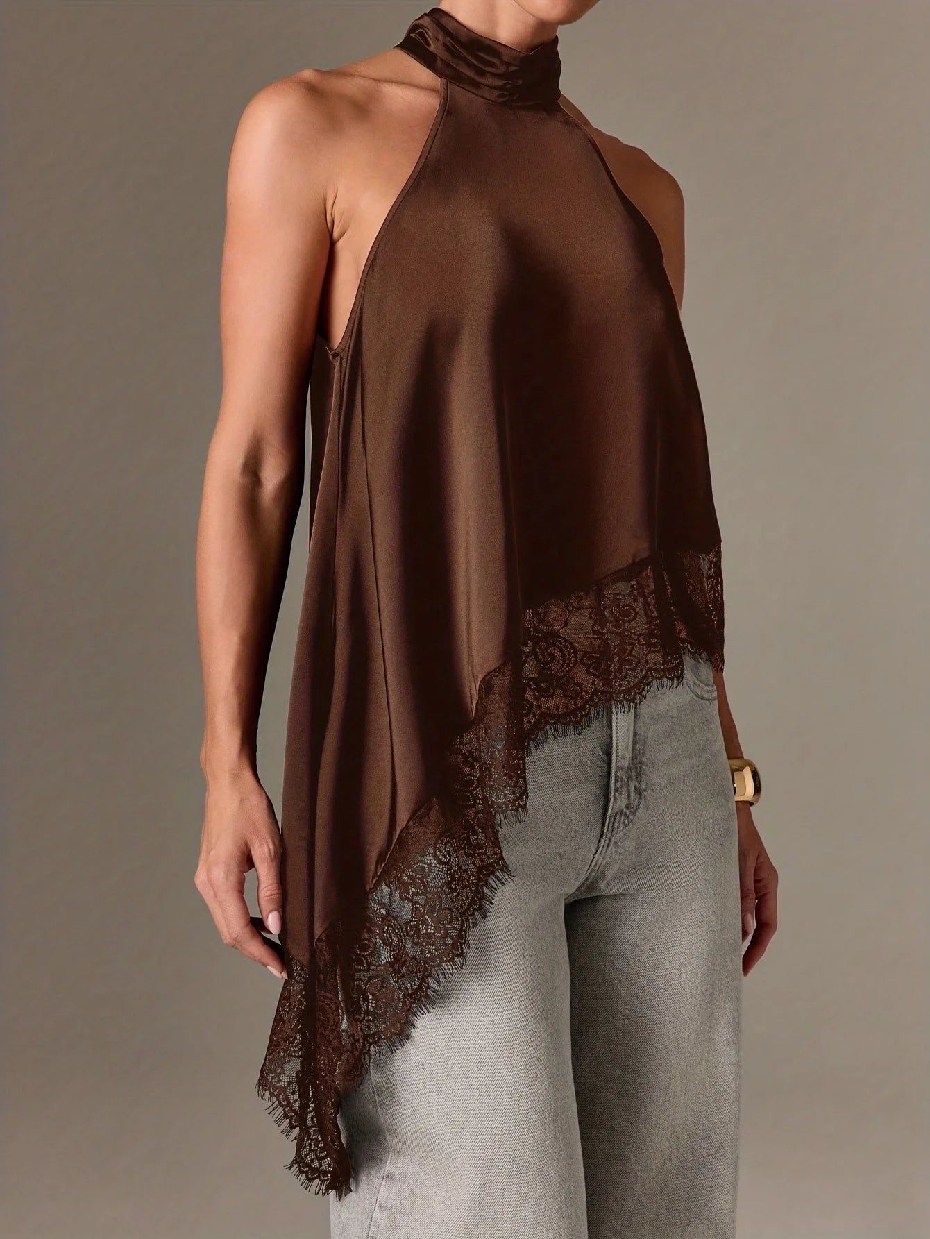 Autumn Fashion Women's Asymmetrical High-Neck Backless Halter Neck Top
