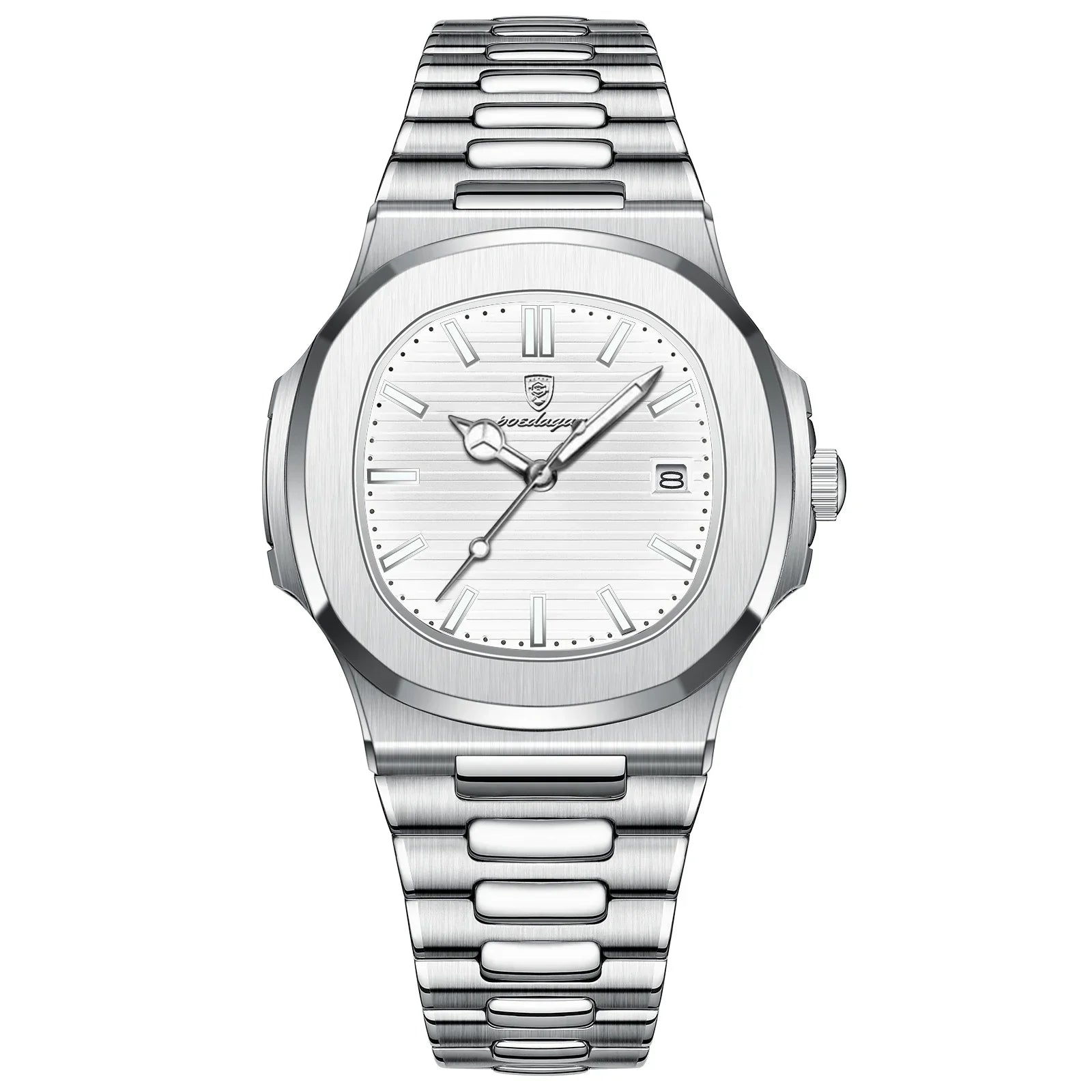 Watch for Men Stainless Steel Square Waterproof Quartz (White)