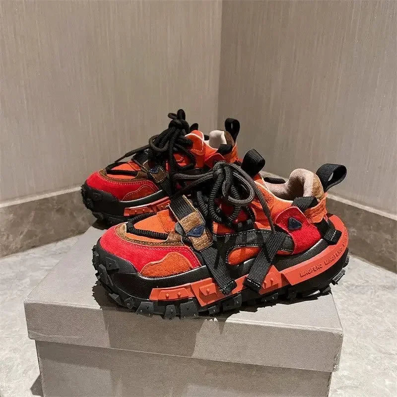 Platform Sneaker Men Designer Tire Bottom Running Shoes Fashion Casual Microfiber Leather Fabric Increased Internal Chunky Shoes