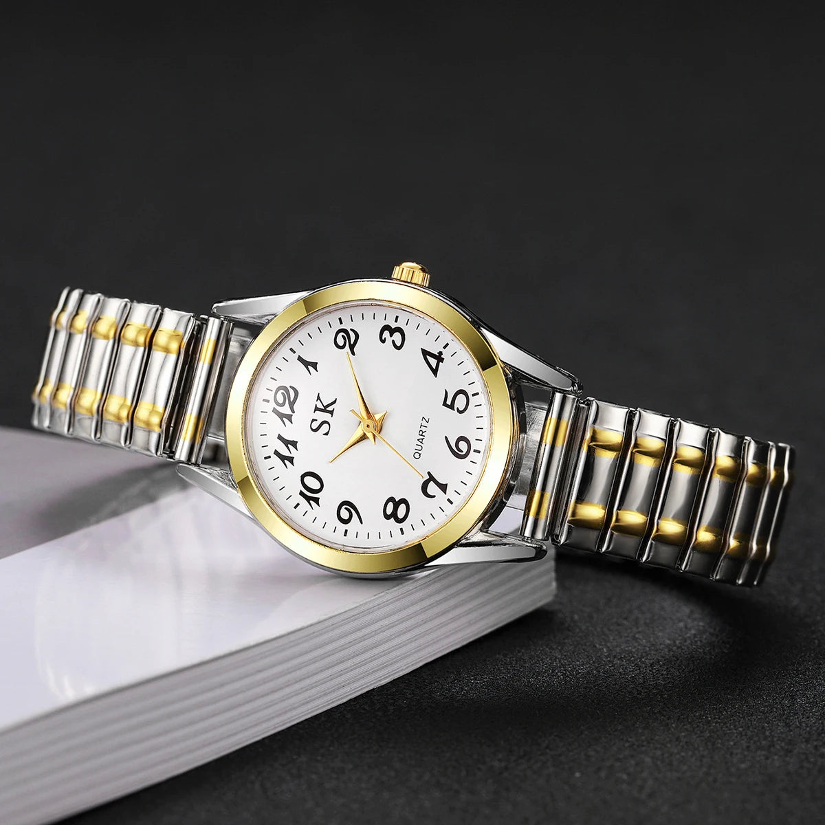 Middle aged and elderly watches, men's large digital dial, women's watch, steel strip spring, elastic band, elderly watch