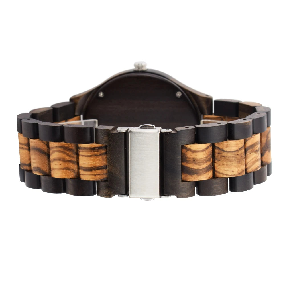 Wooden Watches for Men, Great Japanese Quartz Analog, Stylish Exotic Watch with Adjustable Stainless Steel Clasp, Buckle, Made f