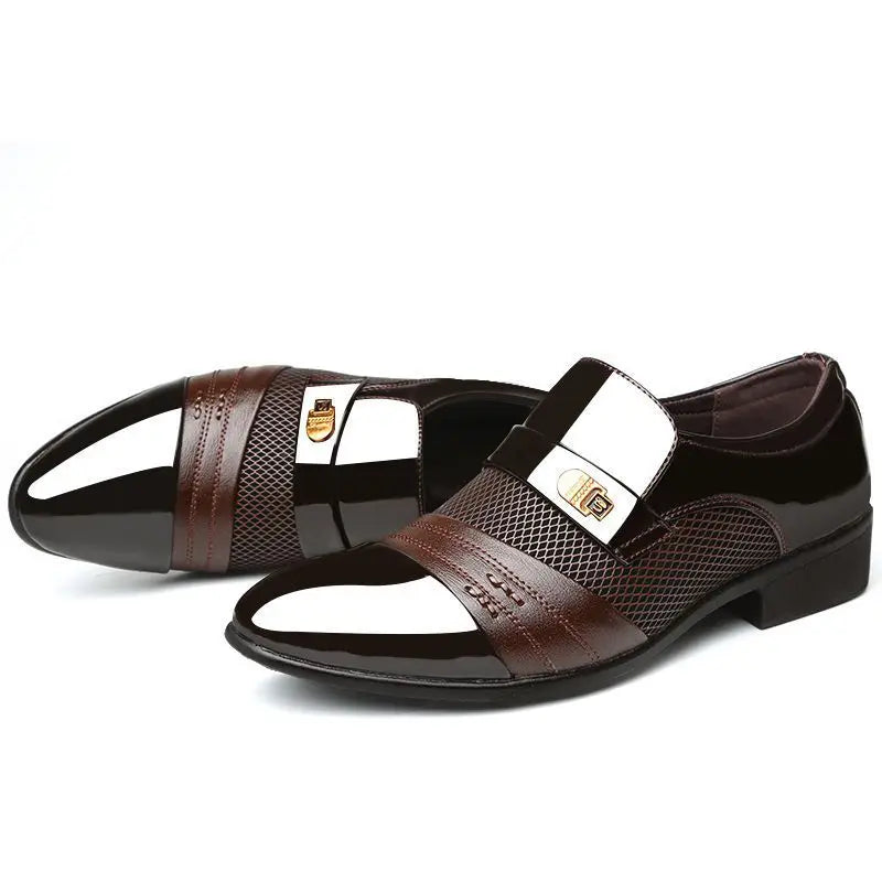 Men's Business Formal Leather Shoes Spring Autumn round Toe Slip-On Casual Fashionable Large Size Comfortable Breathable
