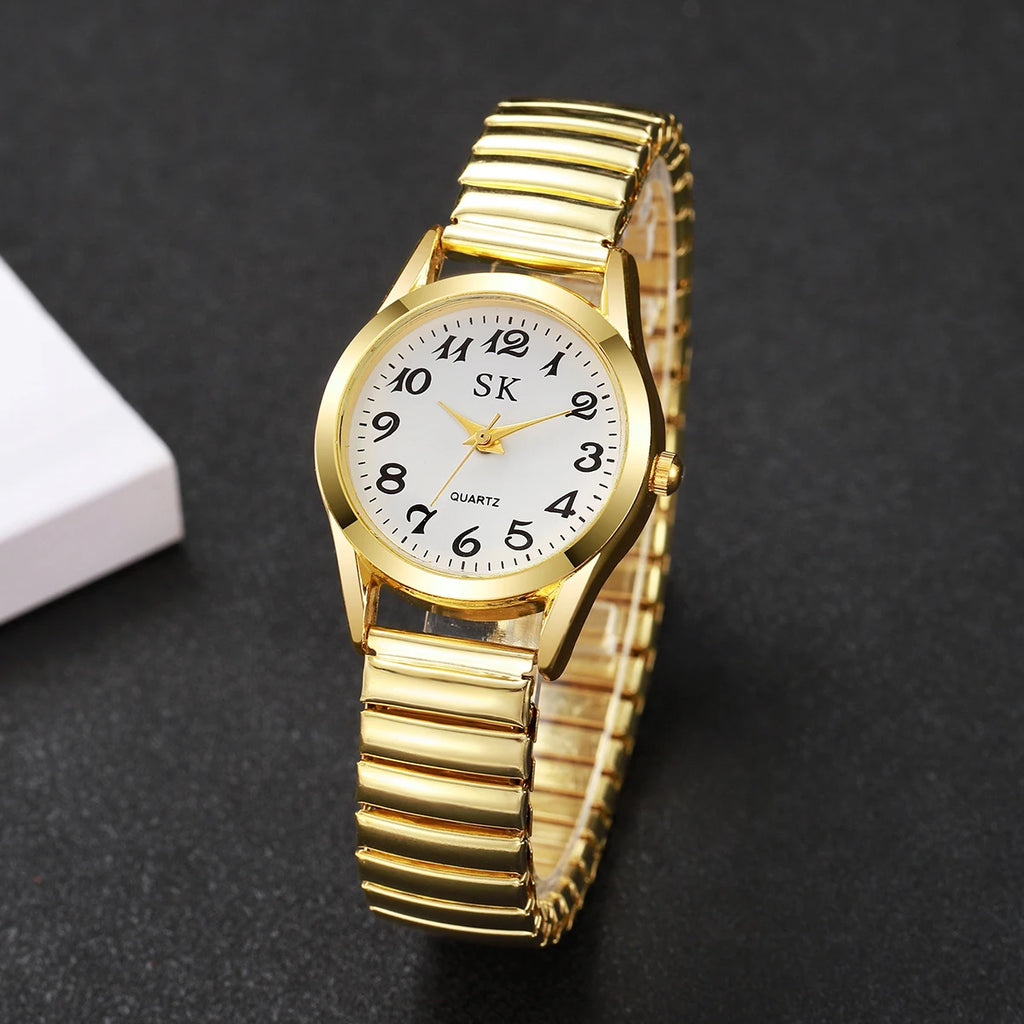 Middle aged and elderly watches, men's large digital dial, women's watch, steel strip spring, elastic band, elderly watch