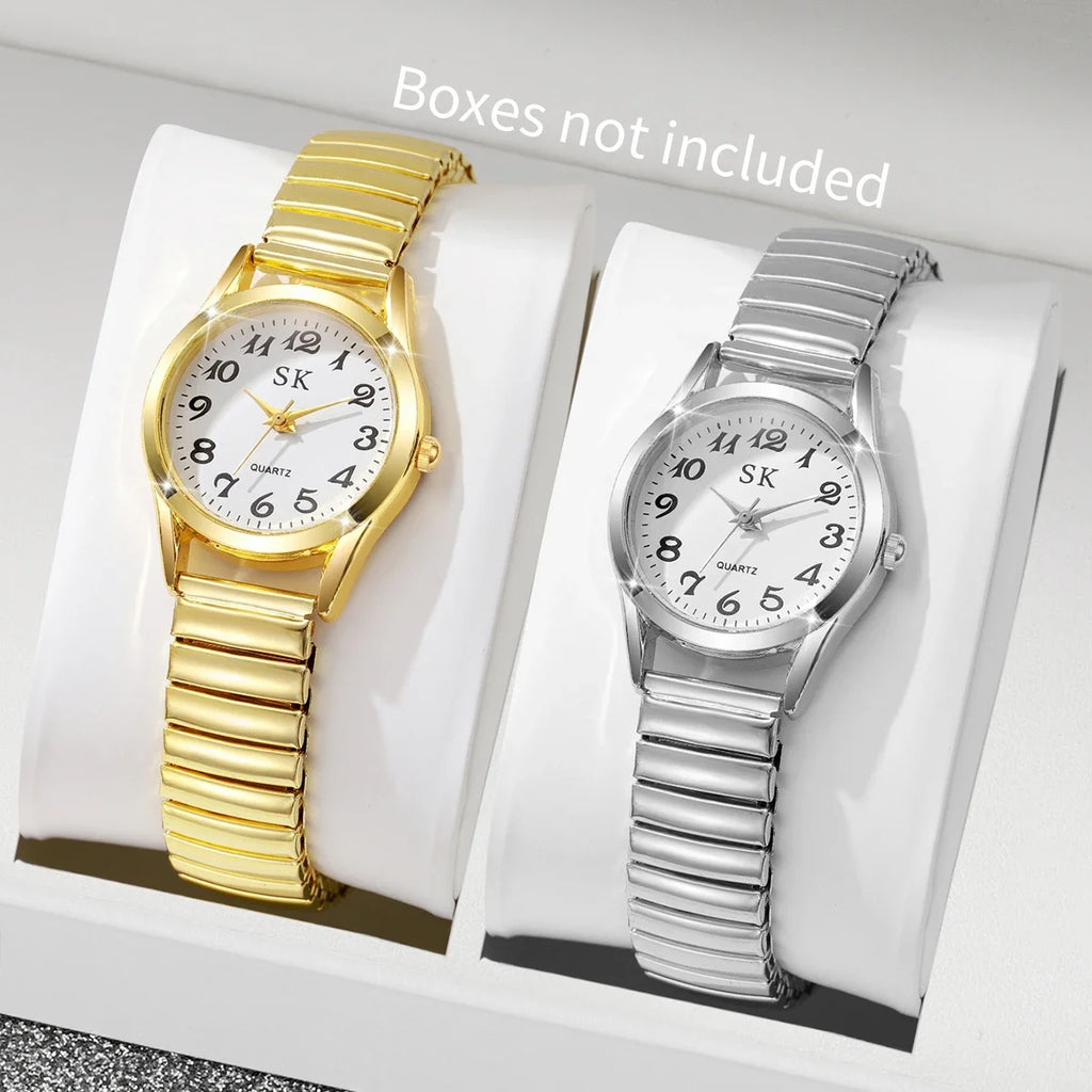 Middle aged and elderly watches, men's large digital dial, women's watch, steel strip spring, elastic band, elderly watch