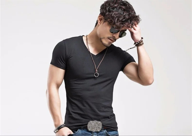 2026 Brand New Men T Shirt Men T-shirts V Neck Man T-shirt for Male Fitness Tshirts Men T Shirts Tops Tees Clothing