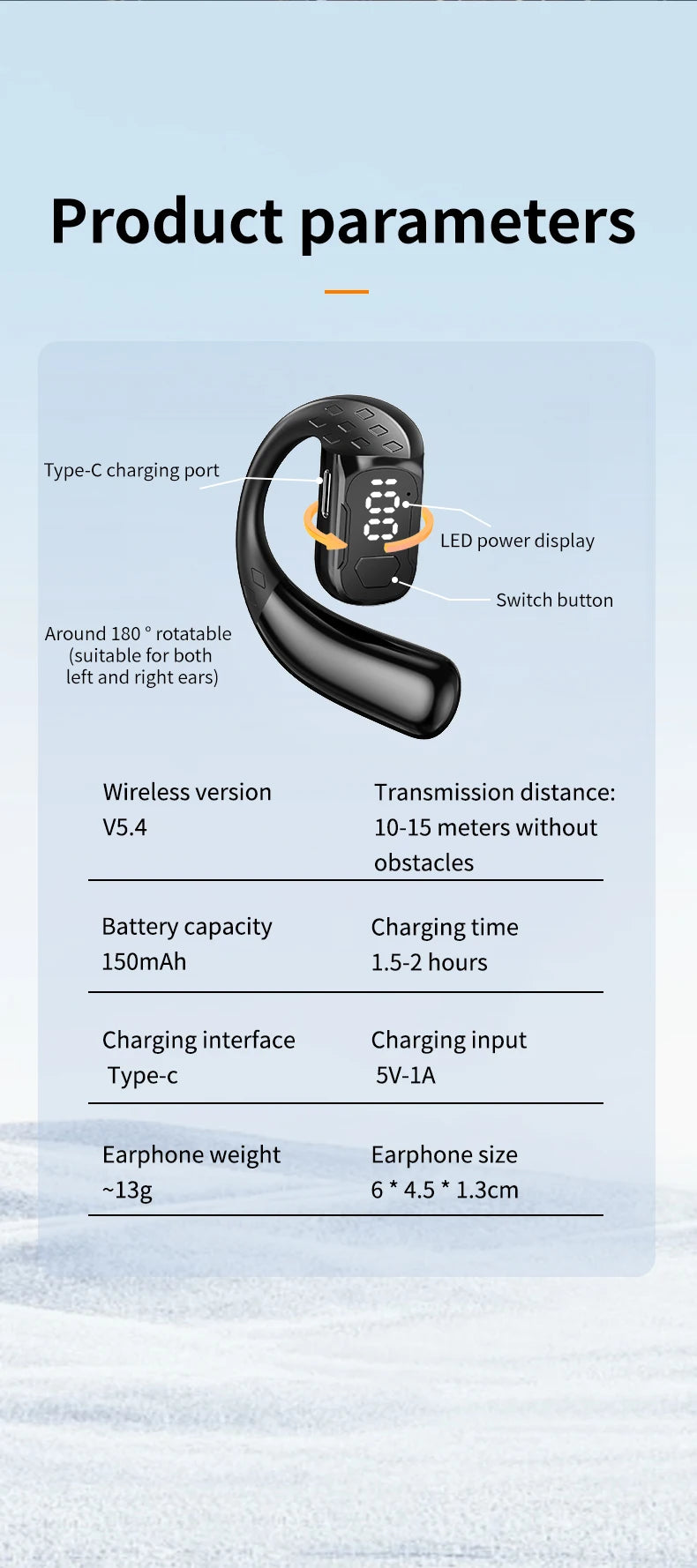 180 ° Rotating Left and Right Ears YS-02 Wireless Ear Hanging Bluetooth Earphones No In Ear HIFI Air Conduction Sports Headset