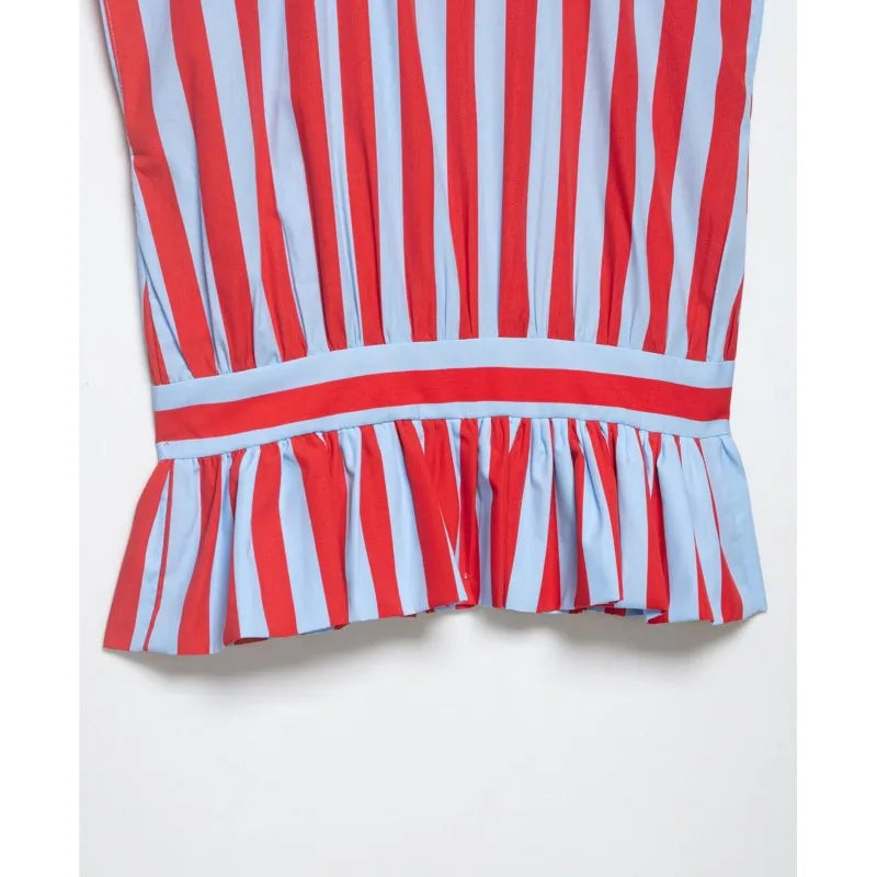 Women's Striped Shirt with Bow New 2026 Spring Fashion Button Sleeveless Pleated Neck Women Tops Simple Lady Shirts & Blouses