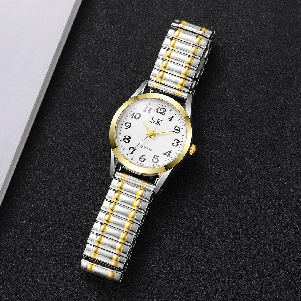 Middle aged and elderly watches, men's large digital dial, women's watch, steel strip spring, elastic band, elderly watch