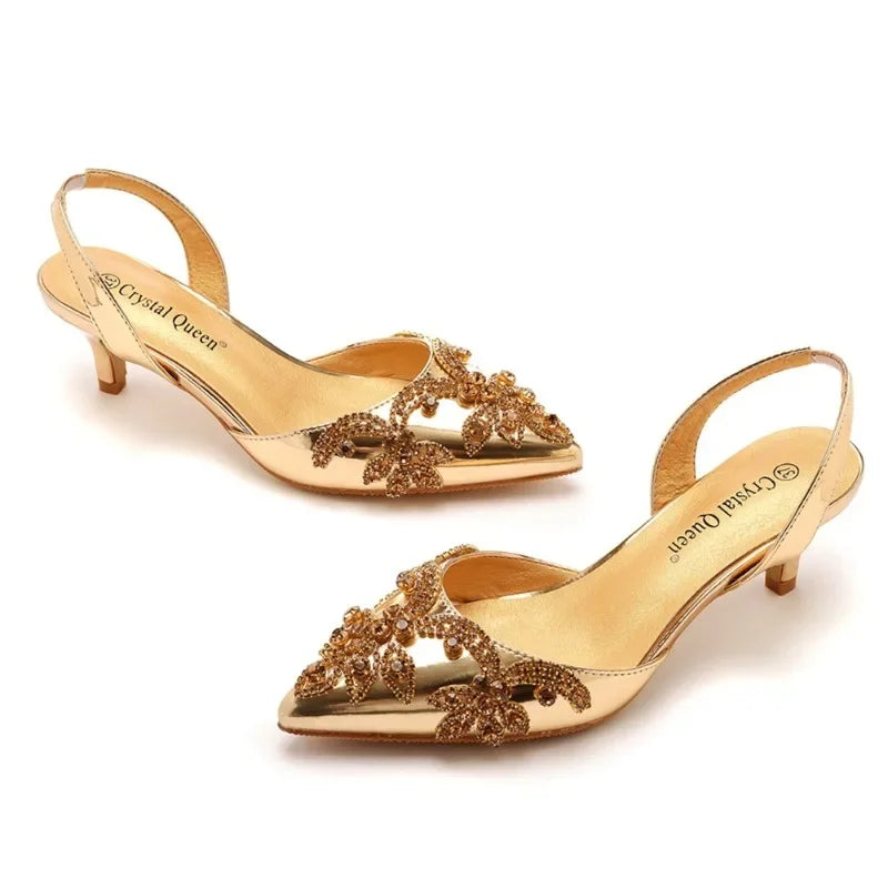 XIHAHA Woman High Heels Pointed Artificial Diamond Metal Buckle Party Women's Shoes Pu Leather Girls Banquet Dance Shoes Sandals