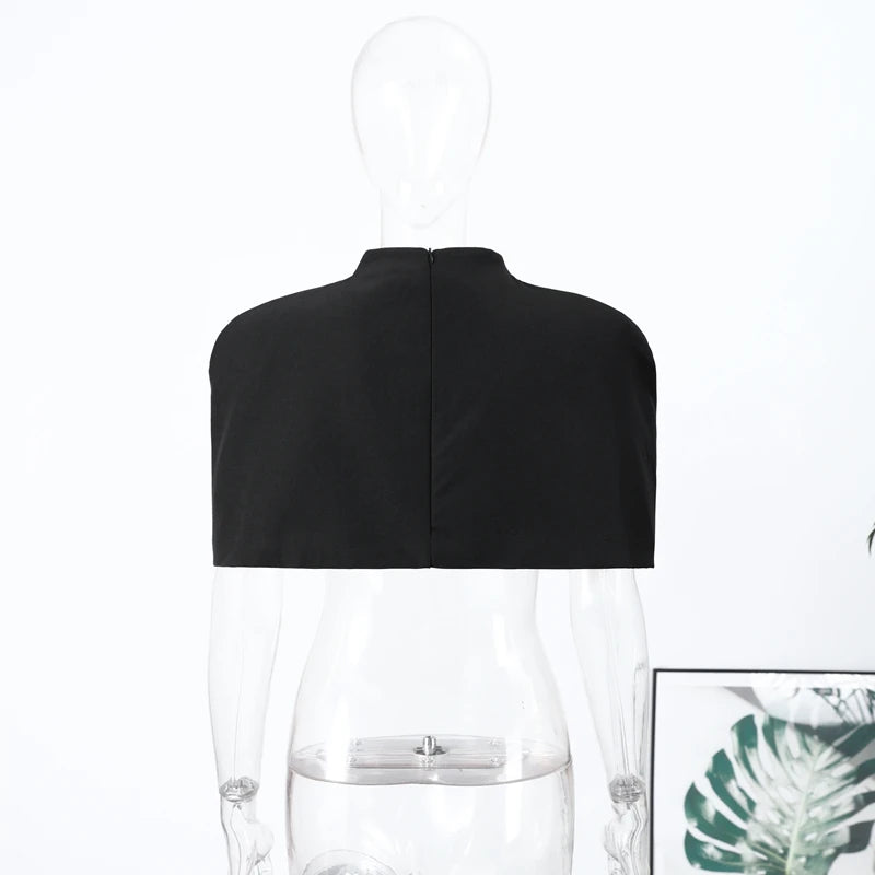 Elegant Cropped Shawl Tops Women's Short Sleeves Stand Collar Coat With Shoulder Pad 2026 New Ladies Spring Summer Solid Outwear