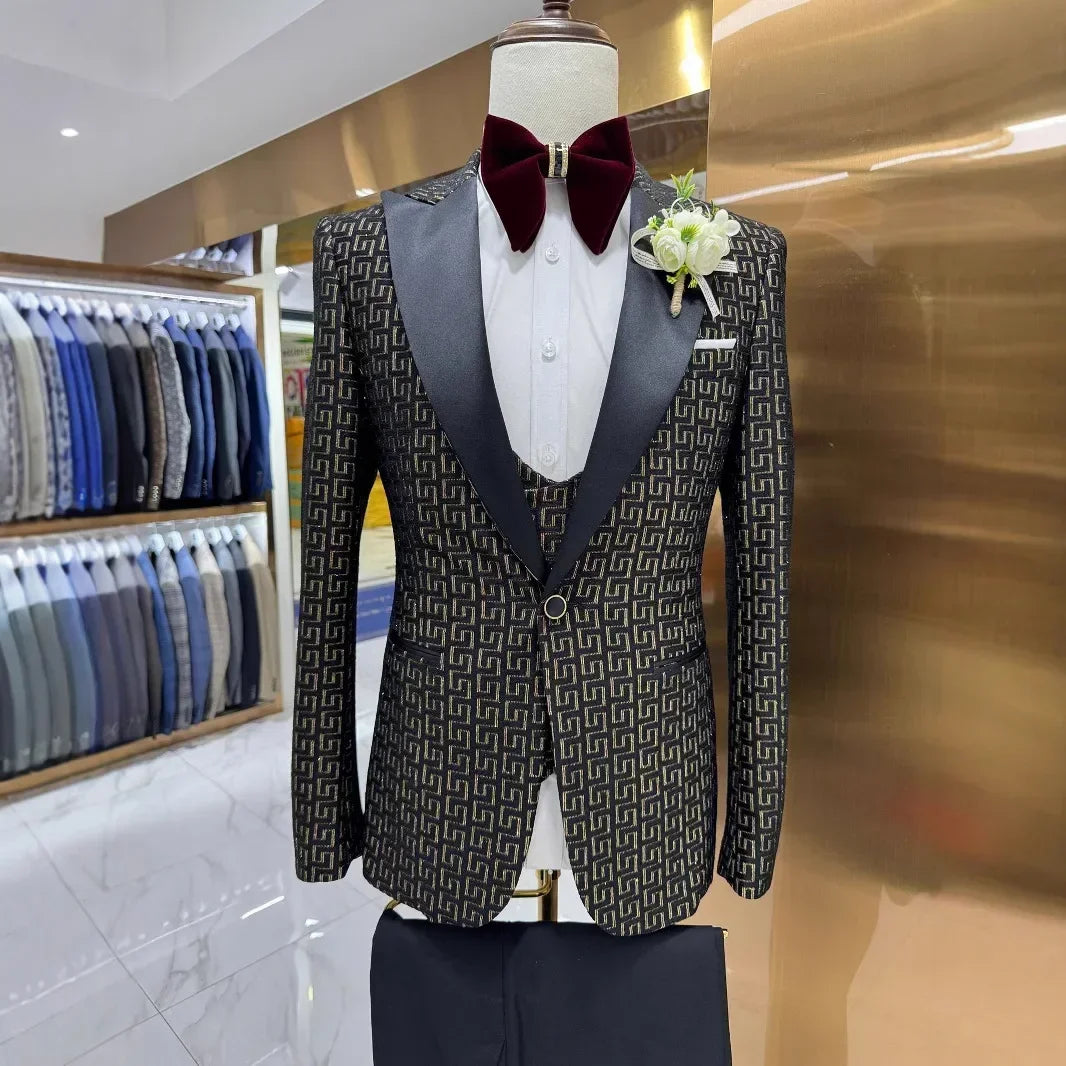 Plaid Prom Suits For Men Slim Fit 3 Pcs Peak Lapel Wedding Groom Tuxedo Formal African Prom Jacket With Pants Vest 2025