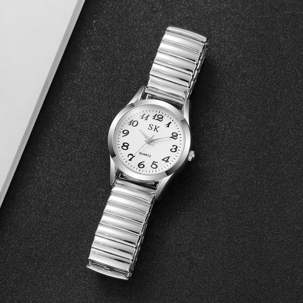 Middle aged and elderly watches, men's large digital dial, women's watch, steel strip spring, elastic band, elderly watch
