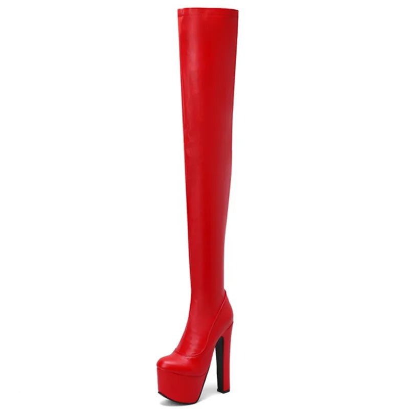 Solid Color Over-the-knee Boots For Women Side Zipper Roud Toe Stiletto Platform Stripper Shoes Patent Leather Matt Designer New
