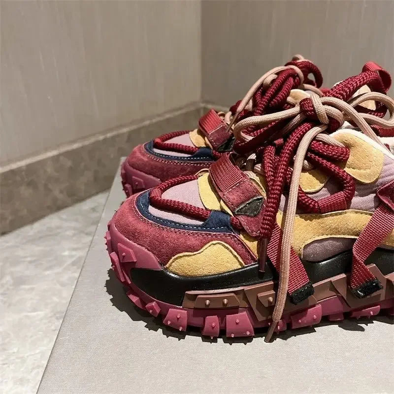 Platform Sneaker Men Designer Tire Bottom Running Shoes Fashion Casual Microfiber Leather Fabric Increased Internal Chunky Shoes