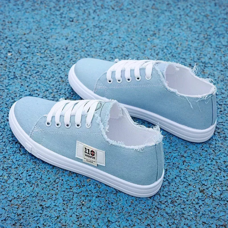 Spring New Style Comfortable Casual Flat White Shoes Canvas Low-top Cross-strap Lightweight Sports Shoes for Women