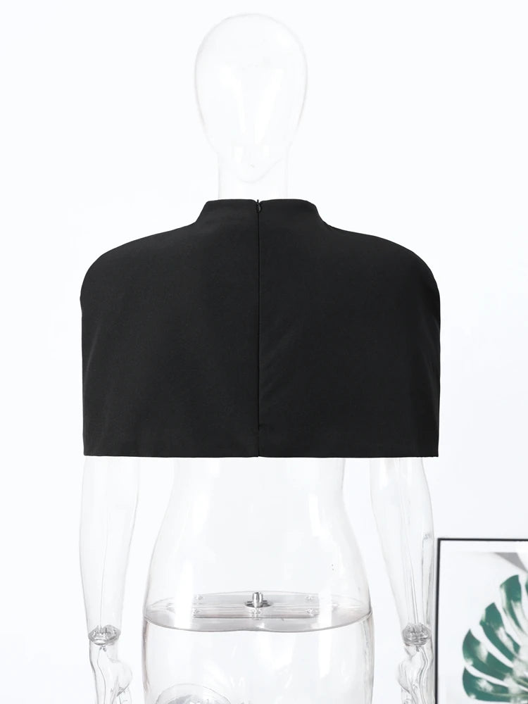 Elegant Cropped Shawl Tops Women's Short Sleeves Stand Collar Coat With Shoulder Pad 2026 New Ladies Spring Summer Solid Outwear