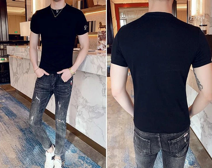 Black T Shirt for Men Plain Clothing Skinny Streetwear Muscles Gym Ordinary Man Tee Shirts Cool Loose Wholesale Aesthetic Xl Top