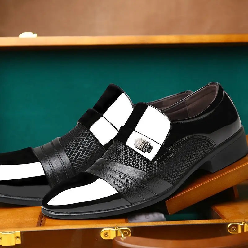 Men's Business Formal Leather Shoes Spring Autumn round Toe Slip-On Casual Fashionable Large Size Comfortable Breathable
