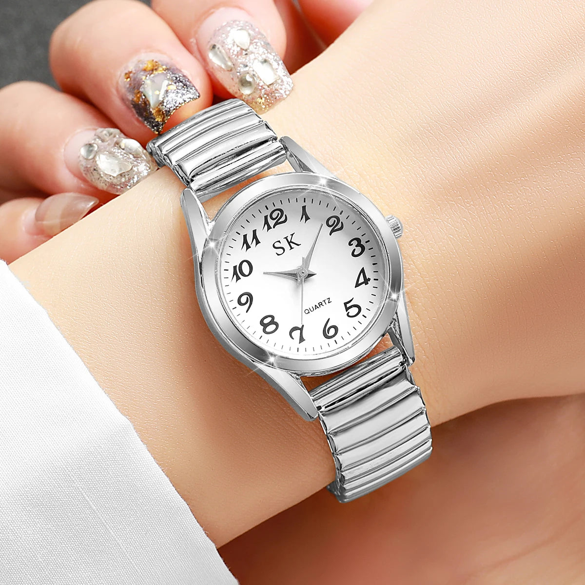 Middle aged and elderly watches, men's large digital dial, women's watch, steel strip spring, elastic band, elderly watch