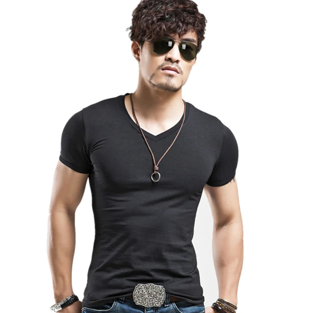 2026 Brand New Men T Shirt Men T-shirts V Neck Man T-shirt for Male Fitness Tshirts Men T Shirts Tops Tees Clothing