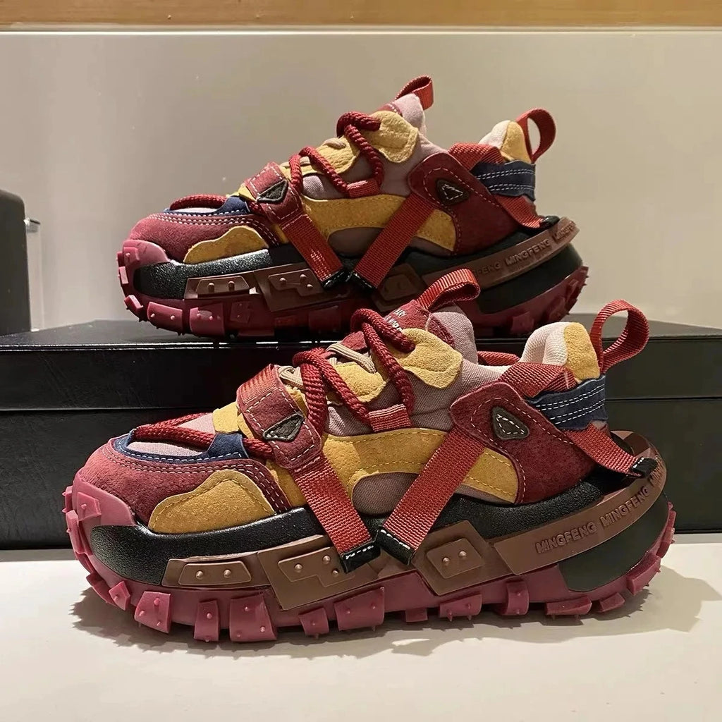 Platform Sneaker Men Designer Tire Bottom Running Shoes Fashion Casual Microfiber Leather Fabric Increased Internal Chunky Shoes