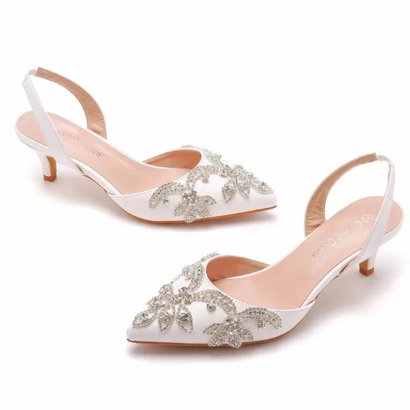 XIHAHA Woman High Heels Pointed Artificial Diamond Metal Buckle Party Women's Shoes Pu Leather Girls Banquet Dance Shoes Sandals
