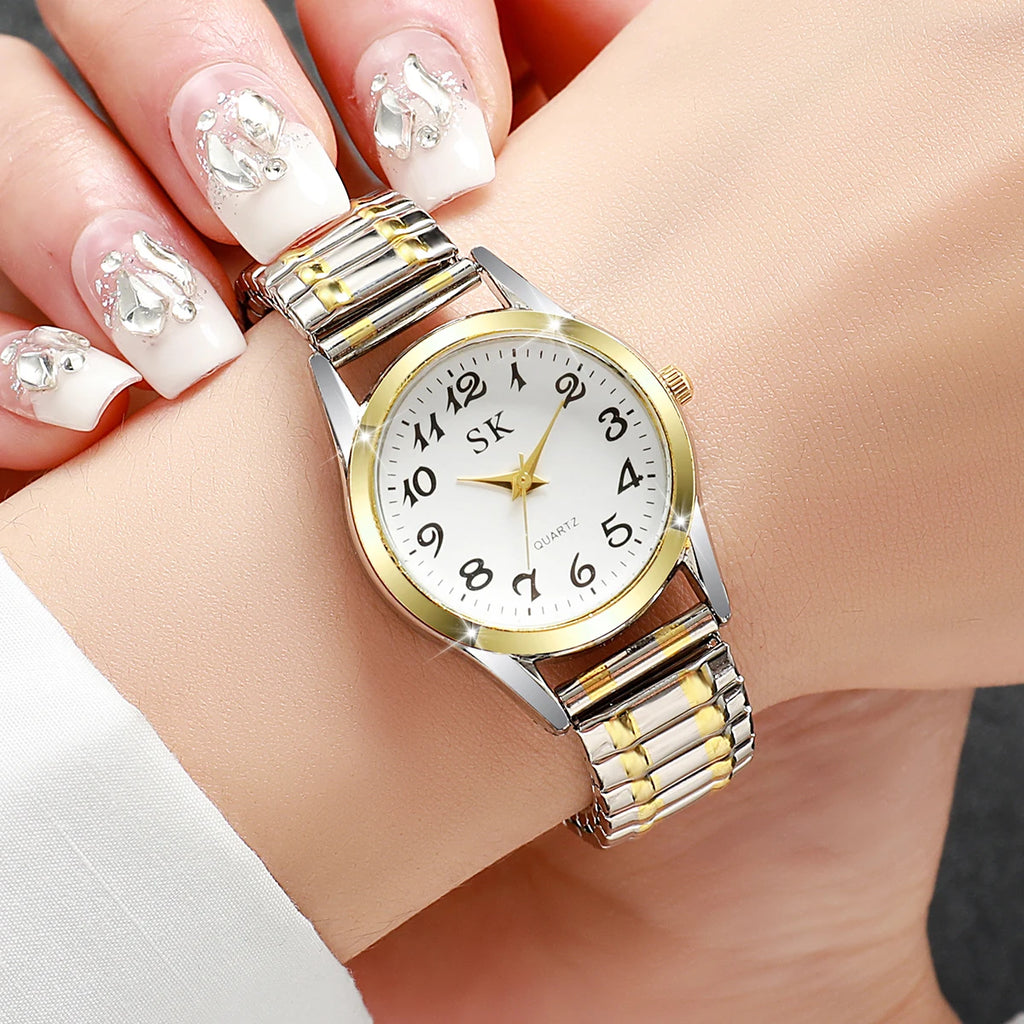 Middle aged and elderly watches, men's large digital dial, women's watch, steel strip spring, elastic band, elderly watch