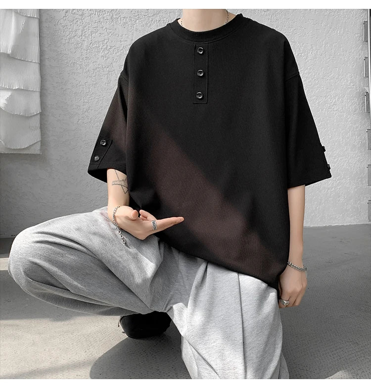 T shirt Men Summer Buttons Decor Hip Hop Streetwear Fashion T-Shirts Oversized Top Tees Mens Casual O-Neck Half Sleeve T Shirt