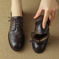 Women's cow leather lace-up flats oxfords carving British style casual female retro high quality soft comfortable daily shoes