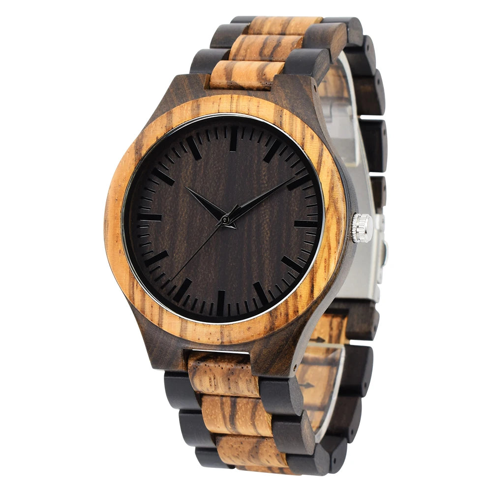 Wooden Watches for Men, Great Japanese Quartz Analog, Stylish Exotic Watch with Adjustable Stainless Steel Clasp, Buckle, Made f