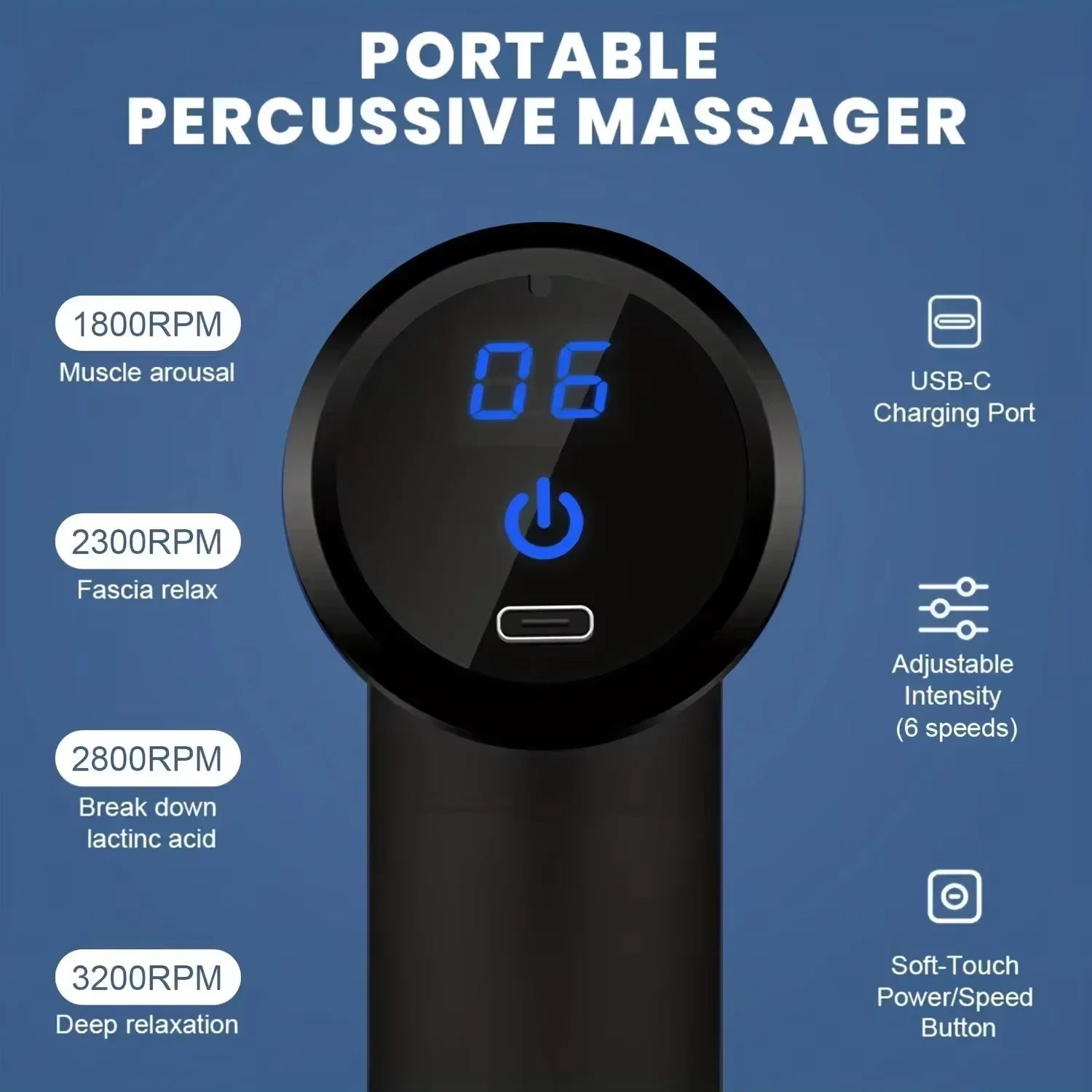Fascial Massage Gun Electric Percussion Pistol Massager Body Relaxation With LED Touch Screen 4 Replaceable Massage Head