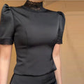 Modern Sophisticated Top Shorts Set Satin Edgy Luxe Feminine Lace Women's Outfit Chic Female Evening Date Wear