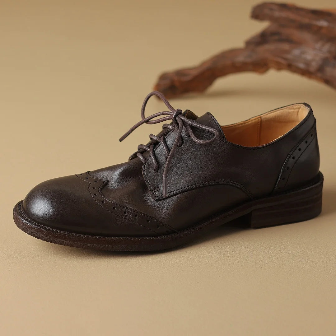 Women's cow leather lace-up flats oxfords carving British style casual female retro high quality soft comfortable daily shoes