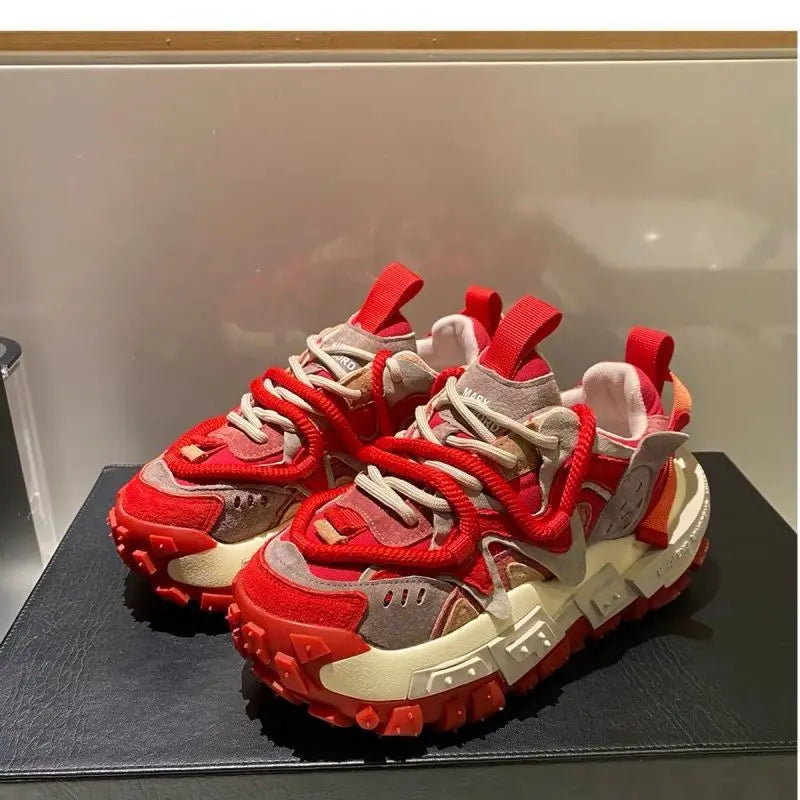 Platform Sneaker Men Designer Tire Bottom Running Shoes Fashion Casual Microfiber Leather Fabric Increased Internal Chunky Shoes
