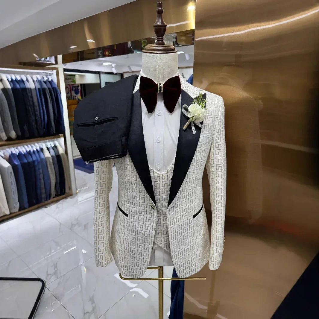 Plaid Prom Suits For Men Slim Fit 3 Pcs Peak Lapel Wedding Groom Tuxedo Formal African Prom Jacket With Pants Vest 2025