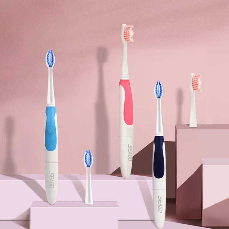 Seago Toothbrush Electric with 2 Pieces Brush Heads Waterproof IPX7 Slim Easy to Carry for Travel Adult Brush 3 Colors SG920