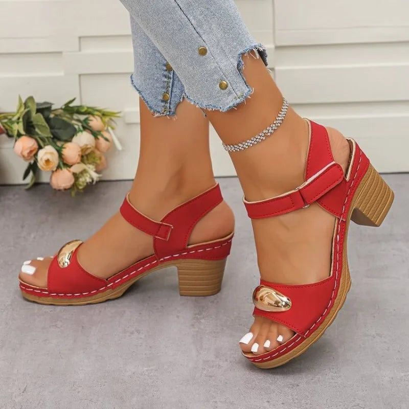 Women's Fashion Sandals Summer 2026 New Coarse Heel Leisure Comfortable Retro Outdoor Beach Cool Pumps Open Toes Elegant Sandals