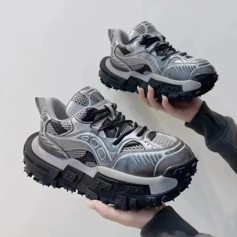 Platform Sneaker Men Designer Tire Bottom Running Shoes Fashion Casual Microfiber Leather Fabric Increased Internal Chunky Shoes
