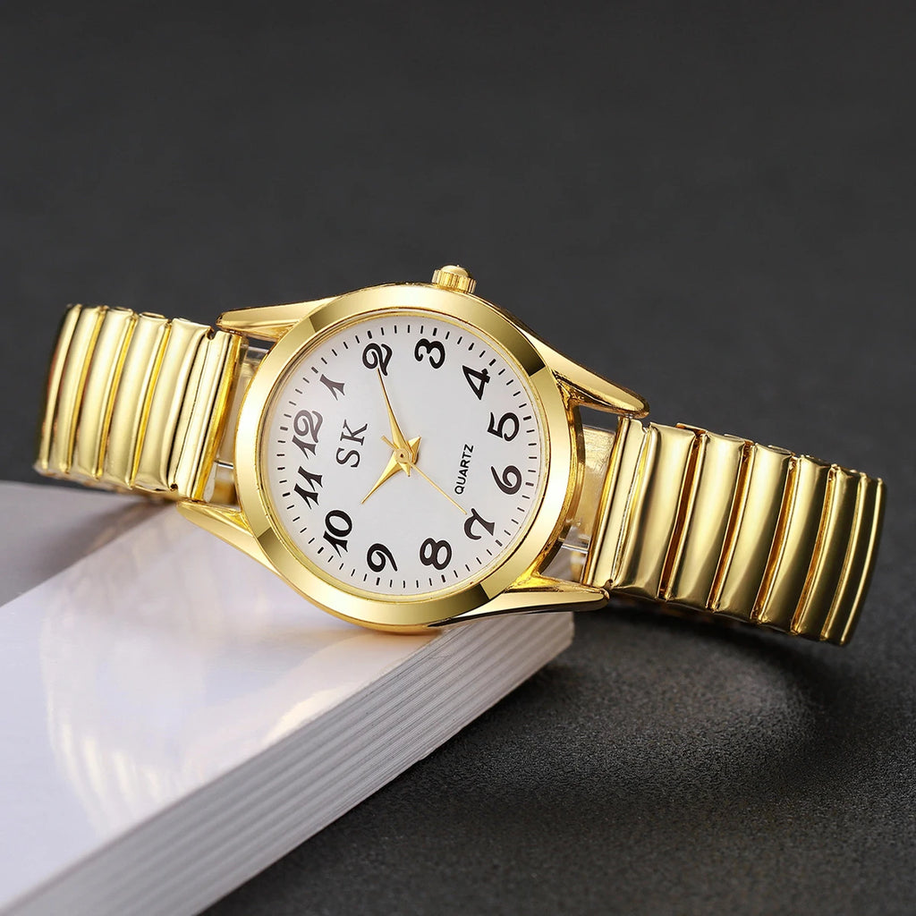 Middle aged and elderly watches, men's large digital dial, women's watch, steel strip spring, elastic band, elderly watch