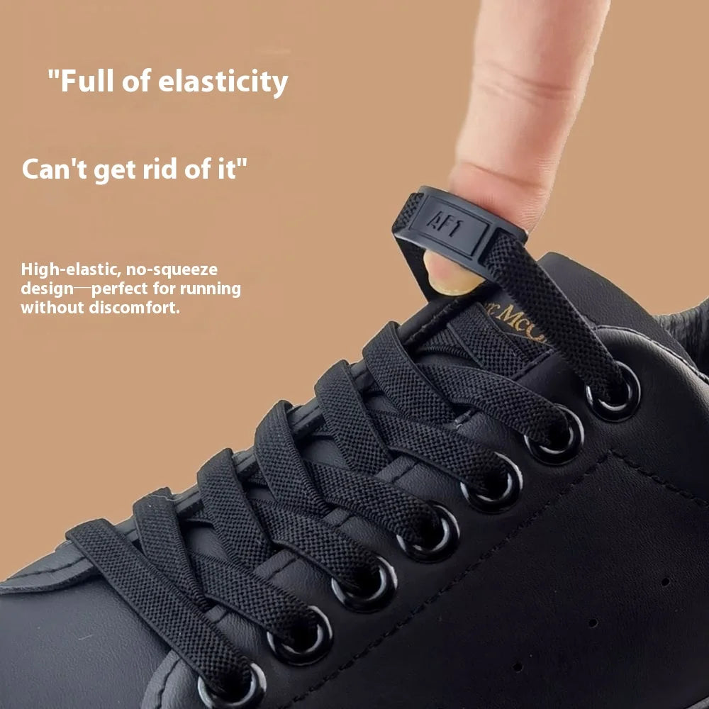 Adult No-Tie Elastic Shoelaces 8mm Flat Sneaker Tennis Shoe Accessories - New for AF1 Lock Shoelaces - Easy Slip-On Shoe Laces