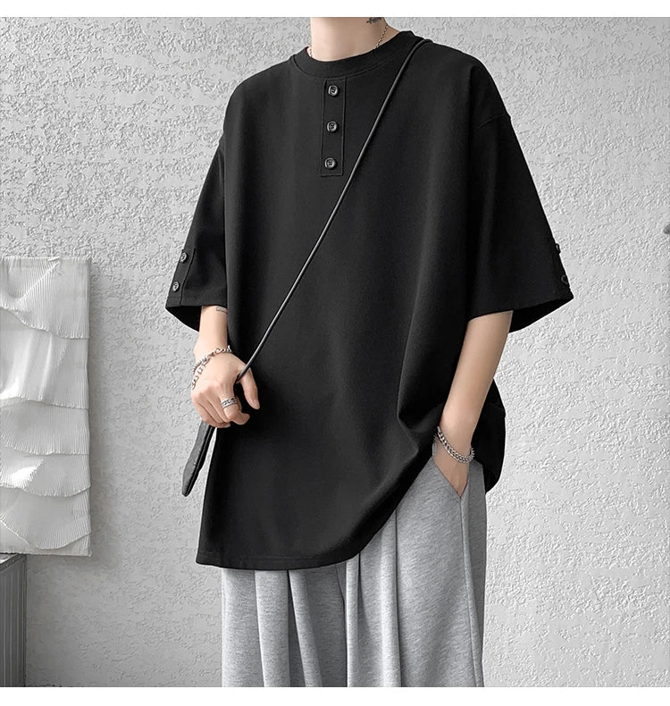 T shirt Men Summer Buttons Decor Hip Hop Streetwear Fashion T-Shirts Oversized Top Tees Mens Casual O-Neck Half Sleeve T Shirt