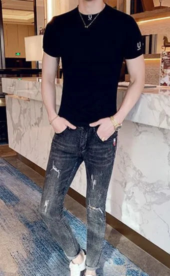 Black T Shirt for Men Plain Clothing Skinny Streetwear Muscles Gym Ordinary Man Tee Shirts Cool Loose Wholesale Aesthetic Xl Top