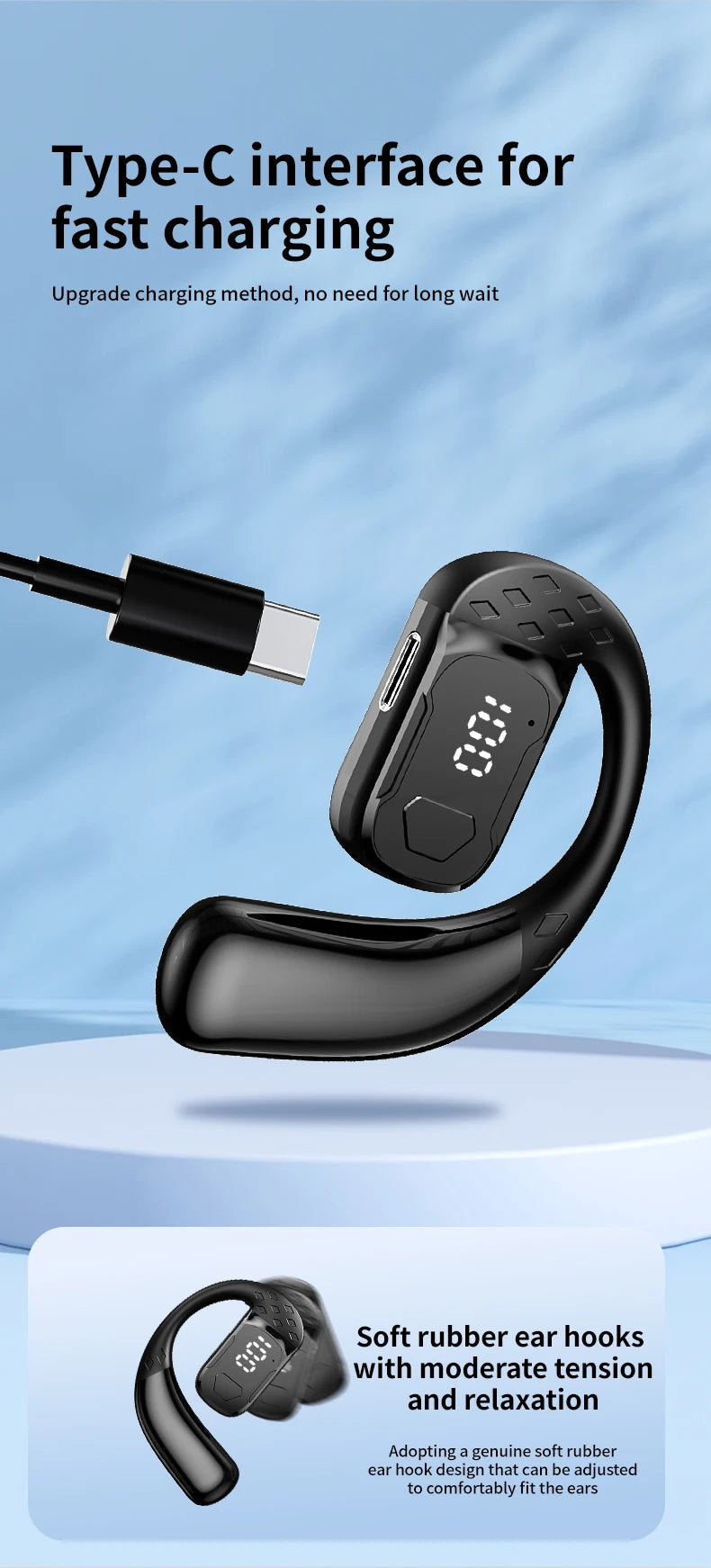 180 ° Rotating Left and Right Ears YS-02 Wireless Ear Hanging Bluetooth Earphones No In Ear HIFI Air Conduction Sports Headset