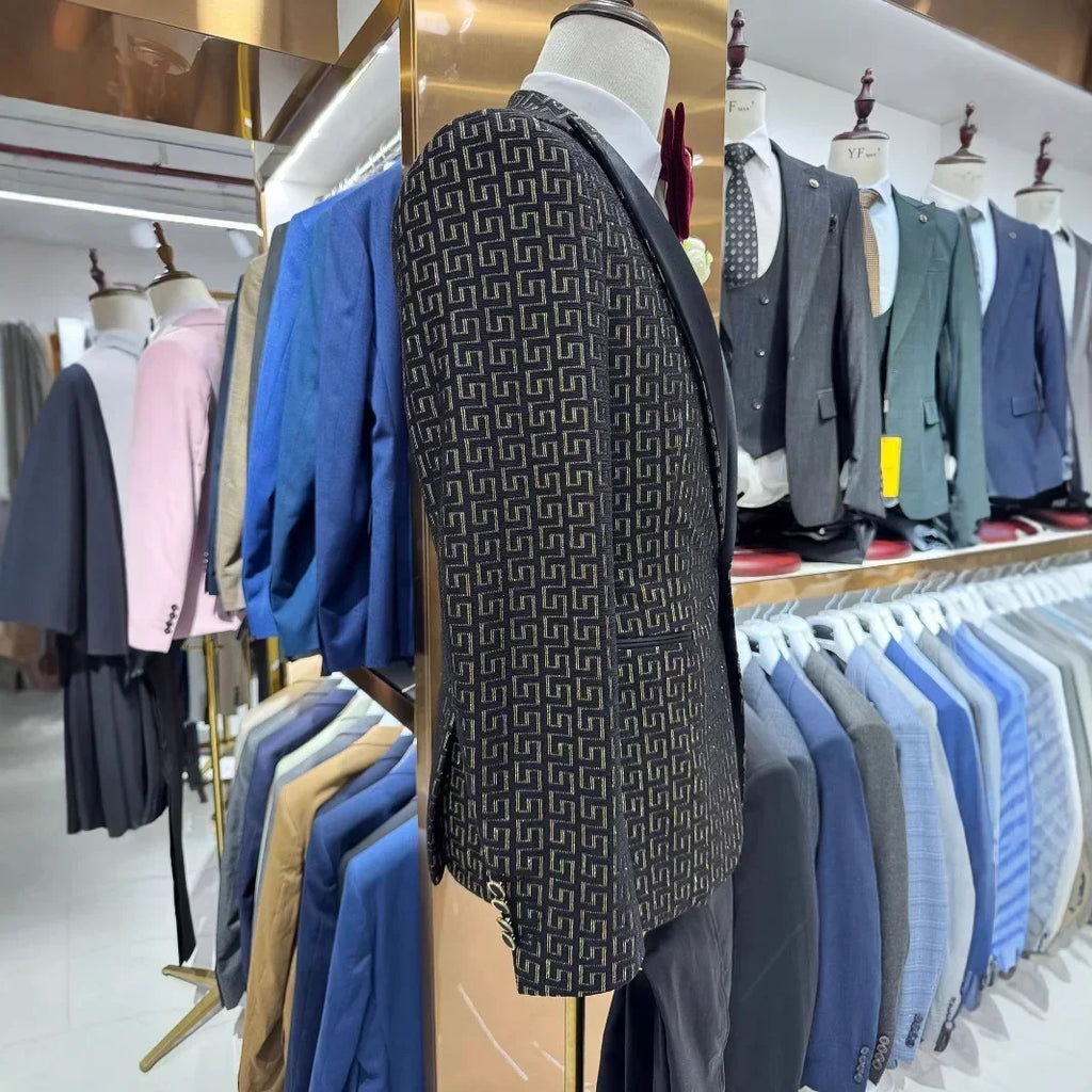 Plaid Prom Suits For Men Slim Fit 3 Pcs Peak Lapel Wedding Groom Tuxedo Formal African Prom Jacket With Pants Vest 2025