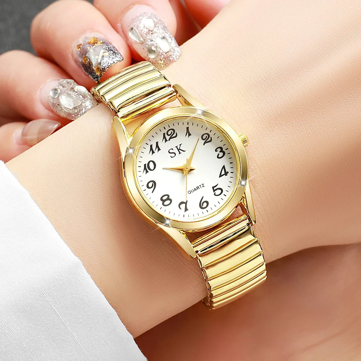Middle aged and elderly watches, men's large digital dial, women's watch, steel strip spring, elastic band, elderly watch